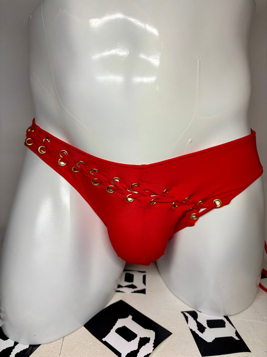 Slip de bain à laçage - rouge