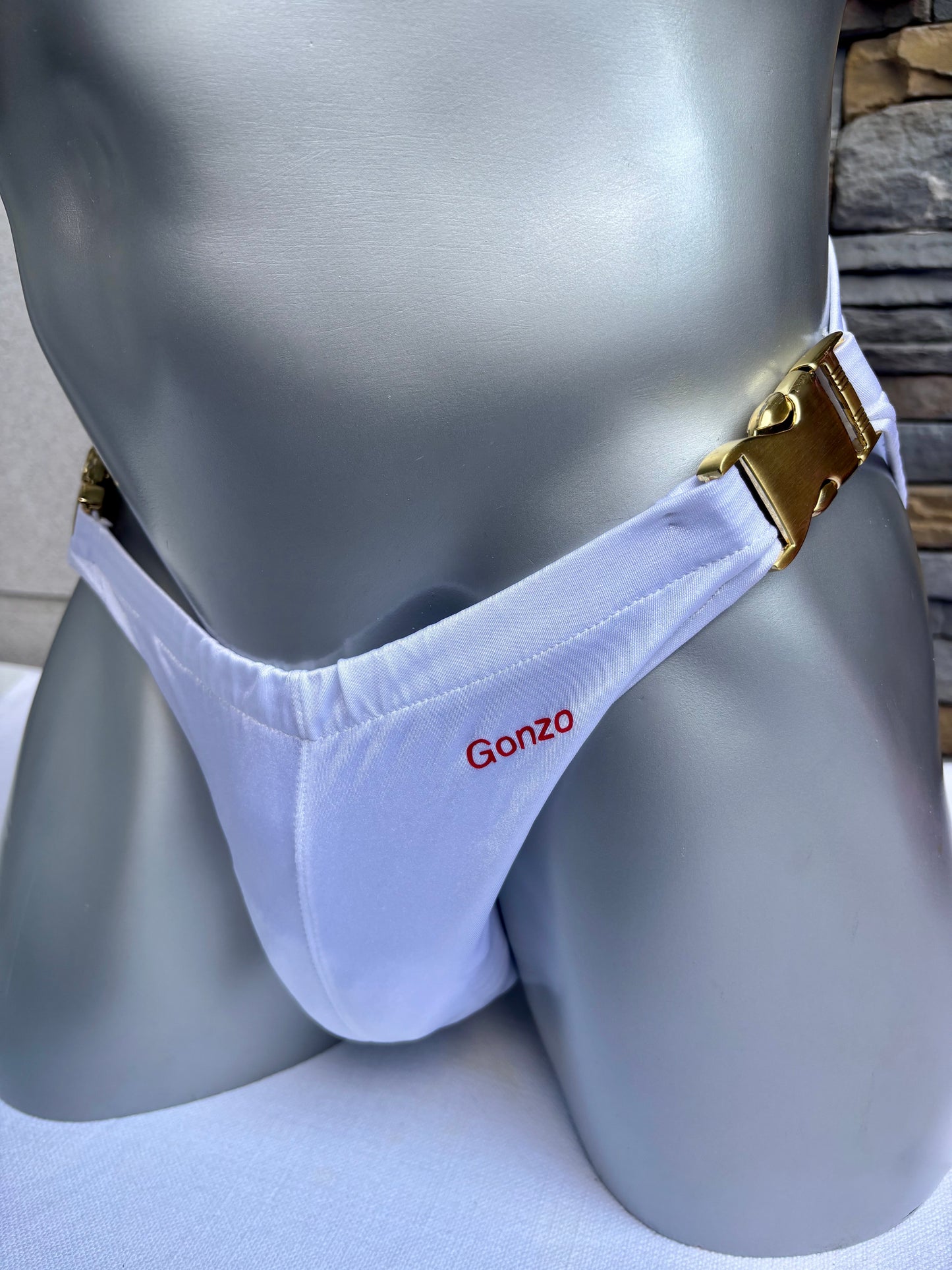 Slip de bain avec fermoir - blanc et or