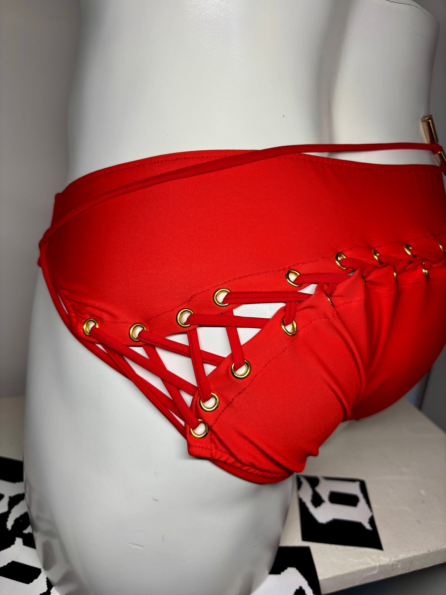 Slip de bain à laçage - rouge