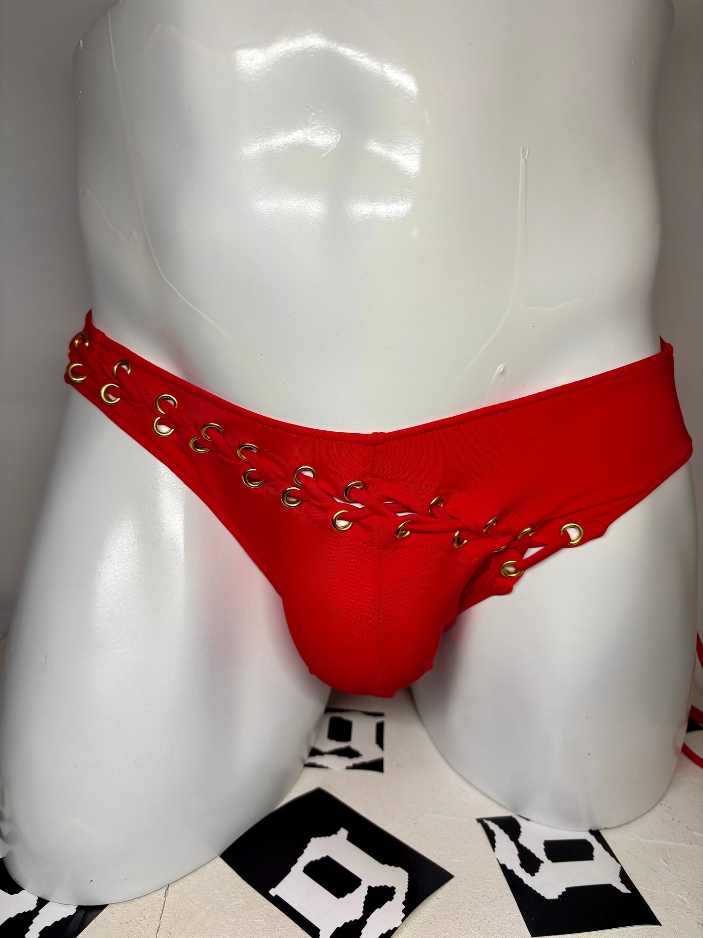 Slip de bain à laçage - rouge