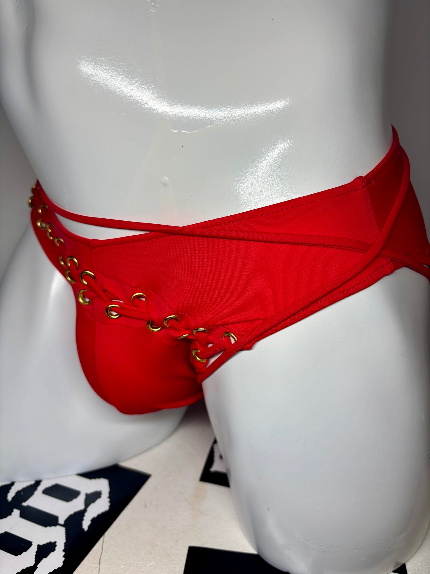 Slip de bain à laçage - rouge