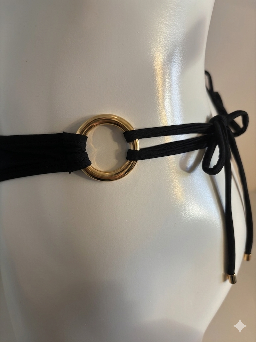 String de bain avec anneaux - noir et or