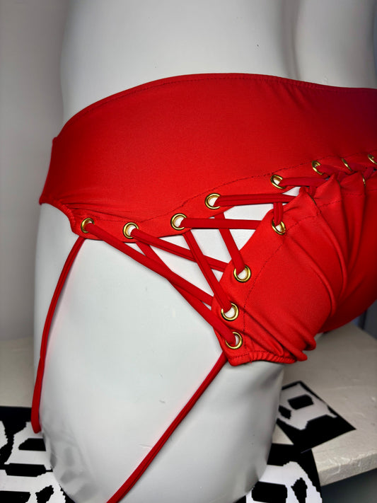 Slip de bain à laçage - rouge