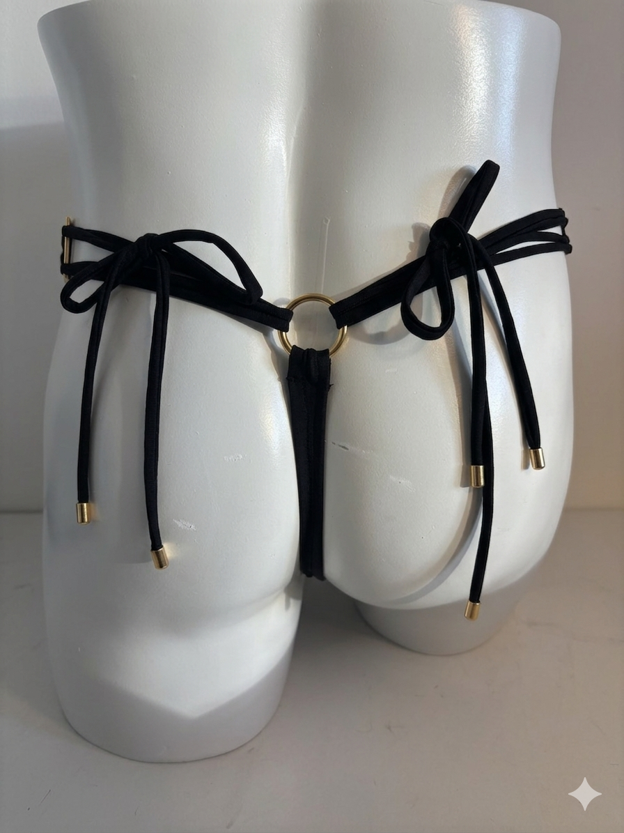 String de bain avec anneaux - noir et or