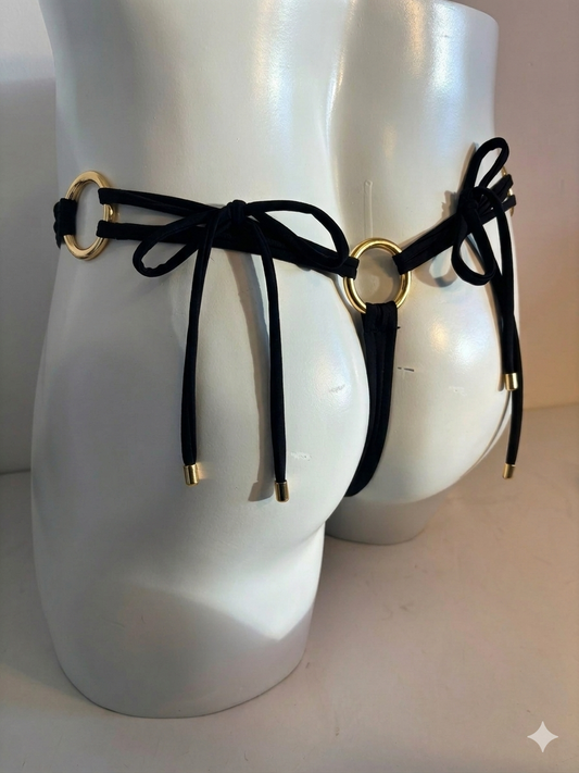 String de bain avec anneaux - noir et or