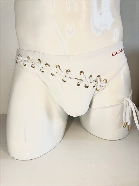 Slip de bain avec laçage - Blanc